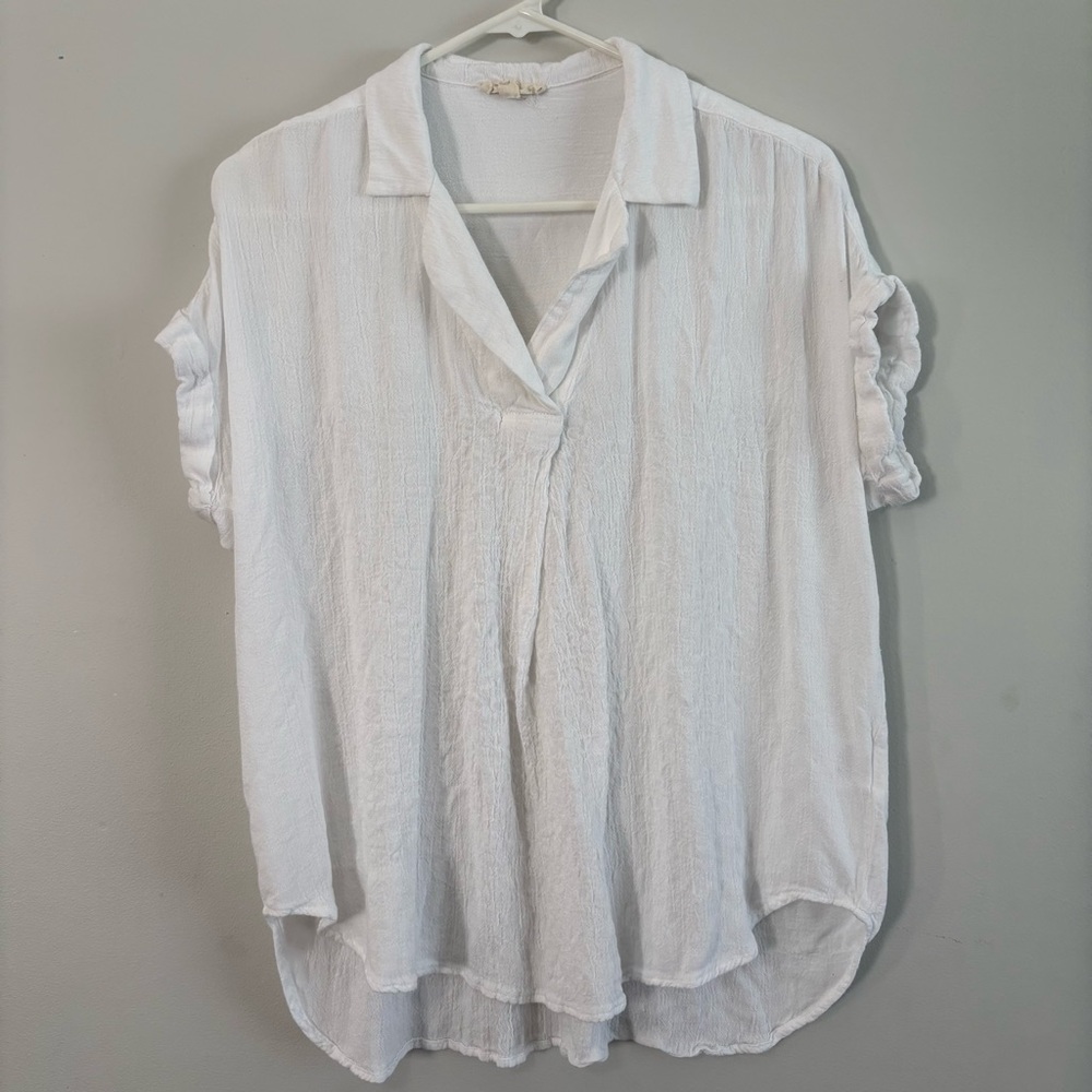 Jane and Delancey Oversized White Short Sleeve Blouse - Small